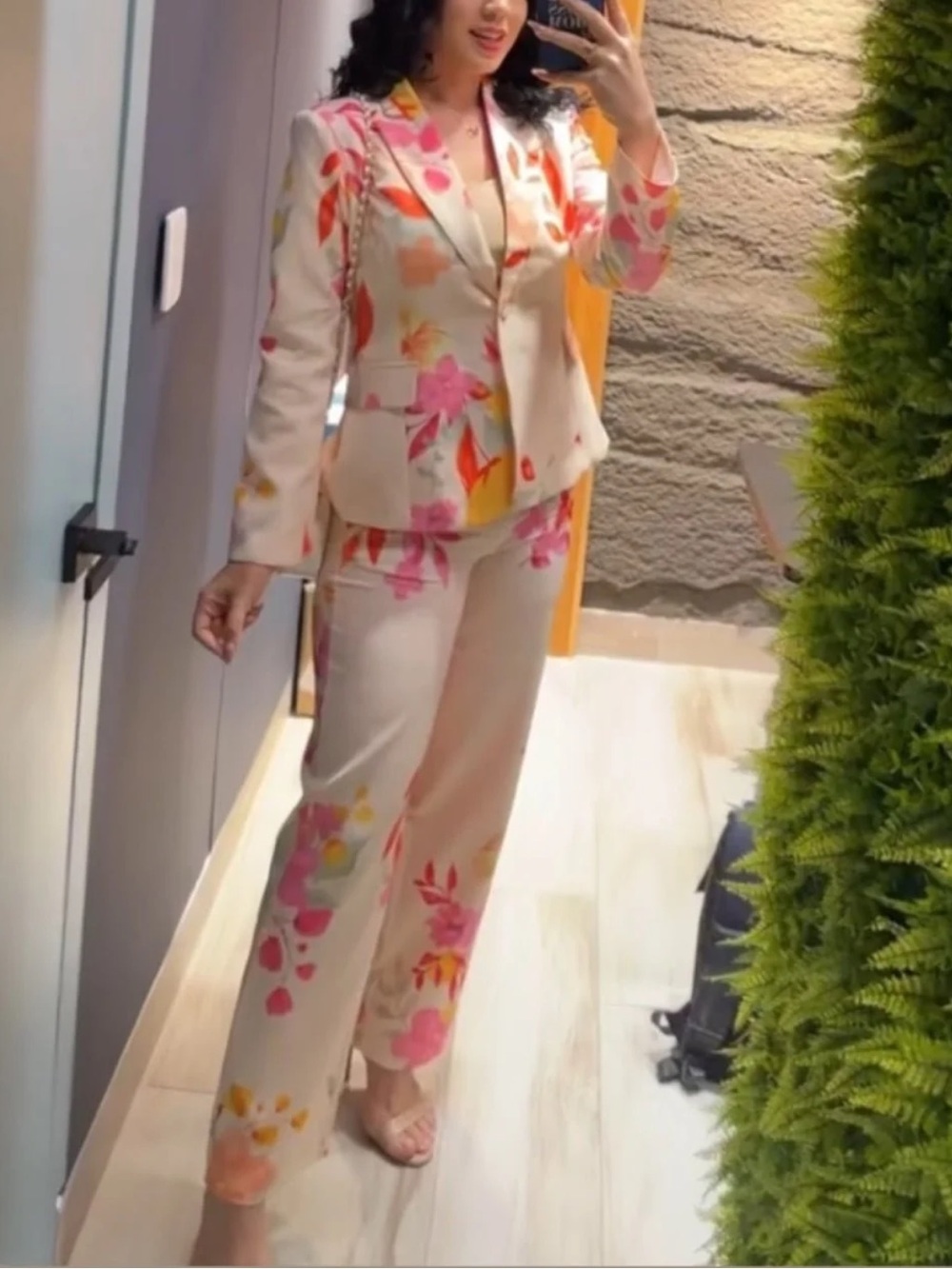 2 pc Pink Floral Wide-Leg Pants and blazer suit